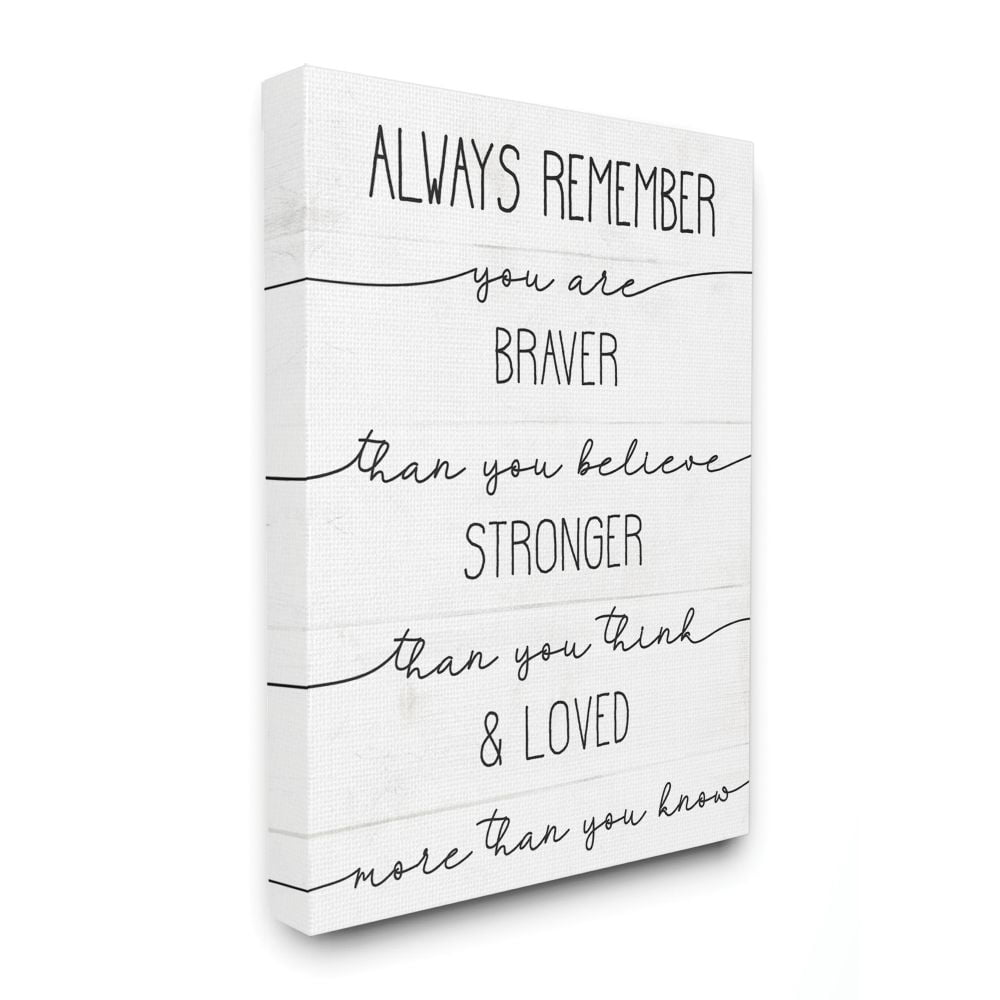 Braver Stronger Loved Family Inspirational Word Design Oversized Stretched Canvas Wall Art by Daphne Polselli