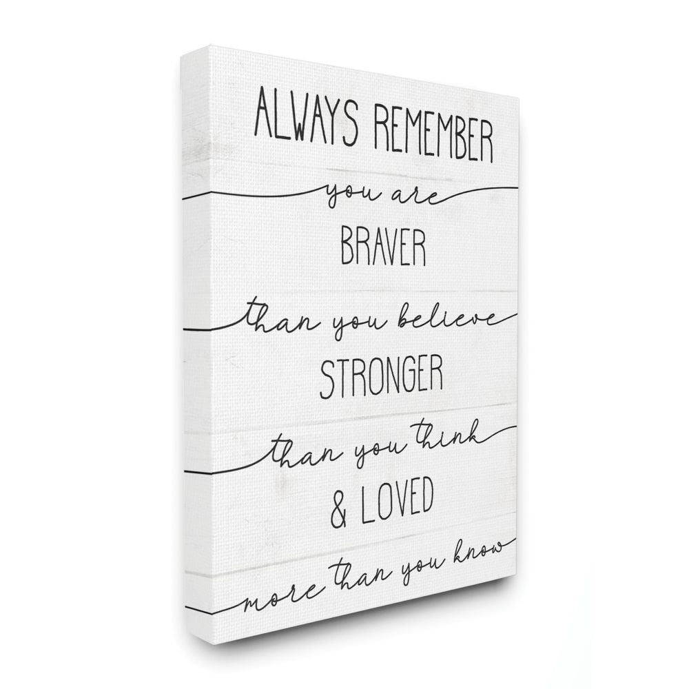 Braver Stronger Loved Family Inspirational Word Design Super Oversized Stretched Canvas Wall Art by Daphne Polselli