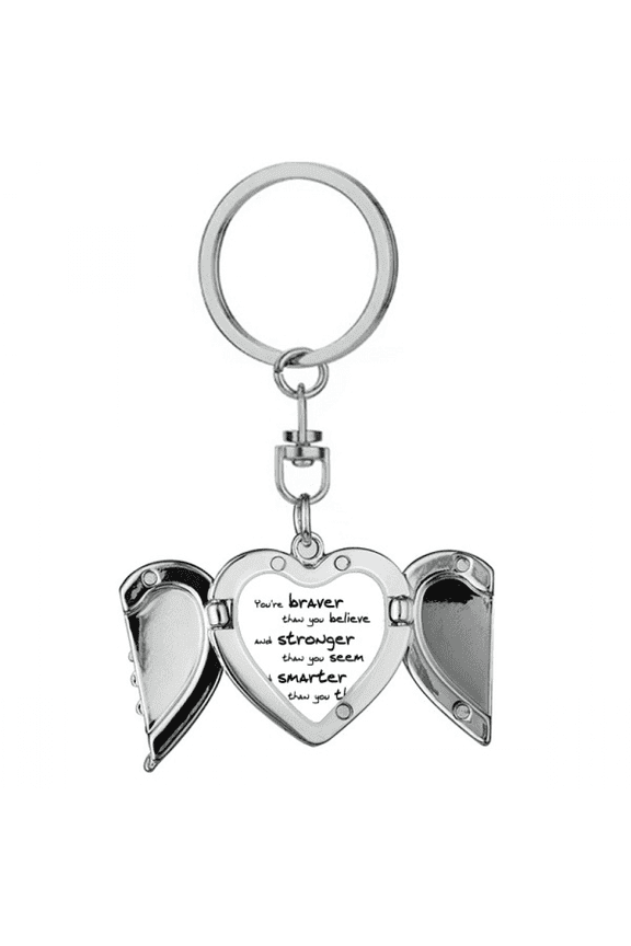 Braver Stronger Smarter Quote Heart Angel Wing Key Chain Holder