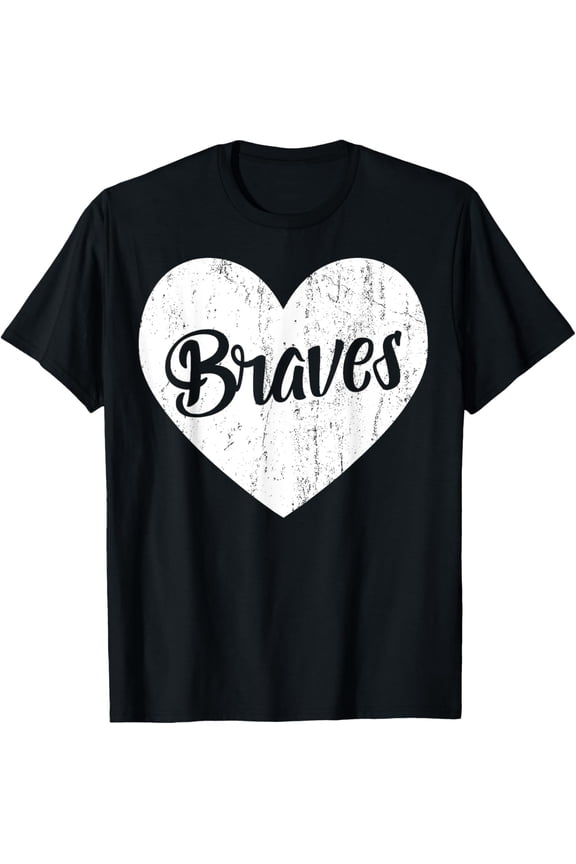 Braves School Sports Fan Team Spirit Mascot Cute Heart Gift T-ShirtMen and women, Black T-shirt, size: Extra large S-4XL