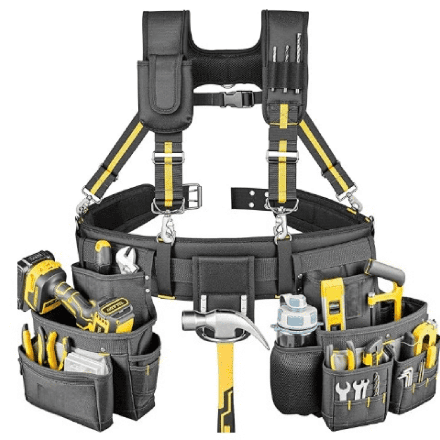 Bravex Tool Belt Suspenders, Tool Vest Pro Ultra 20 Bags Y-Style Toolbelt 5 Combo Apron Tool Pouch For Framers Carpenter Electrician 1200D Ballistic Nylon