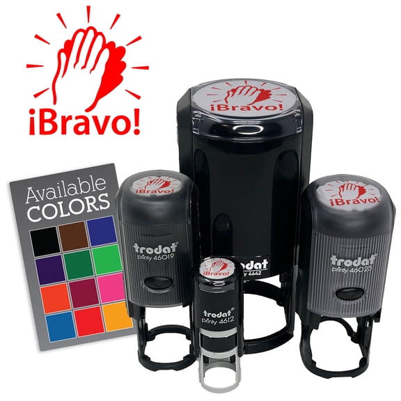 Bravo Clapping Hands Happy Celebration Spanish Teacher Stamp Self-Inking Rubber Stamp for Stamping Ink Stamper Crafting Planners - 1 Inch Medium - Orange Ink