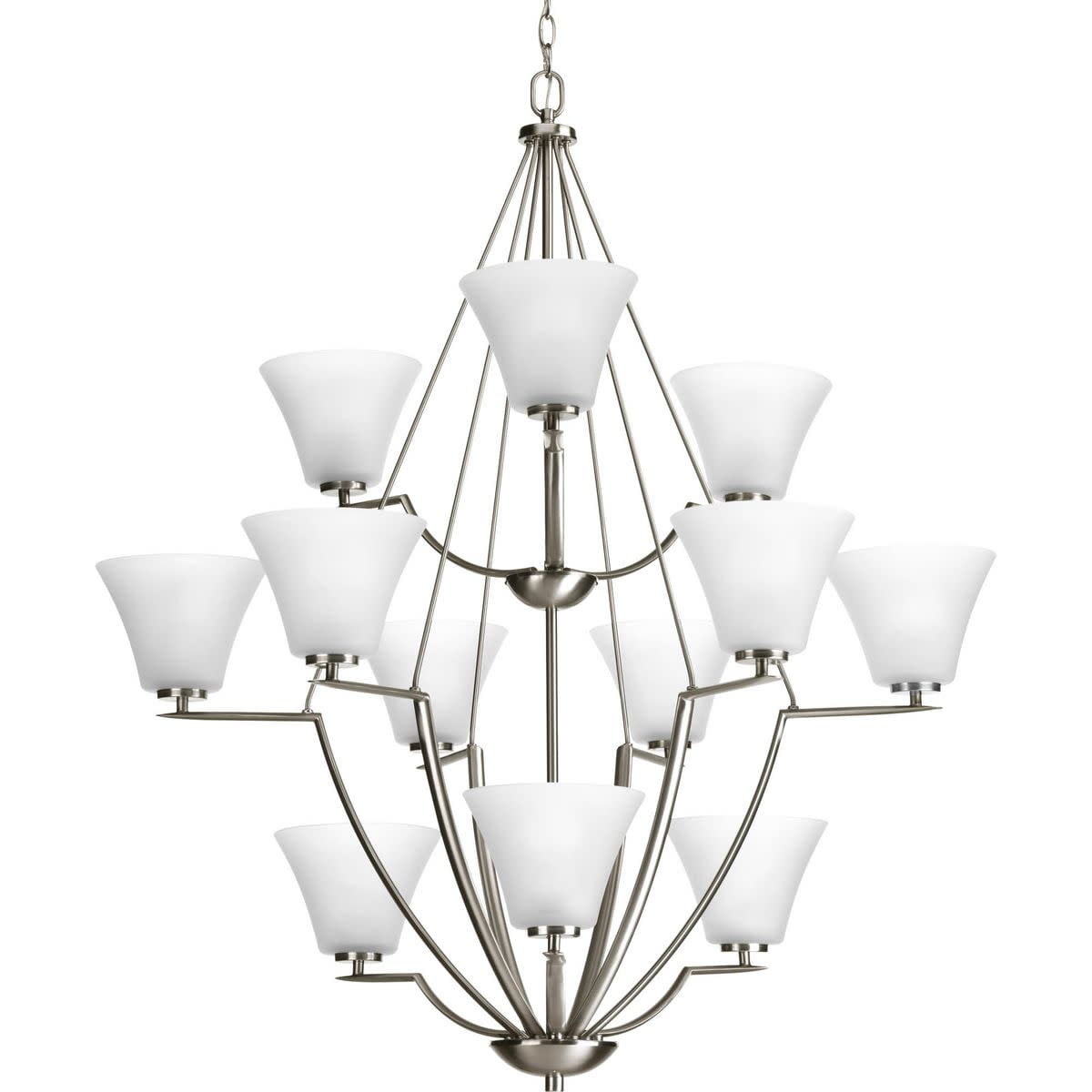 Bravo Twelve-Light Brushed Nickel Etched Glass Chandelier