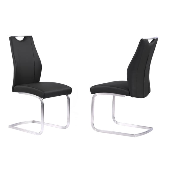 Bravo Contemporary Dining Chair In Black Faux Leather and Brushed Stainless Steel Finish - Set of 2