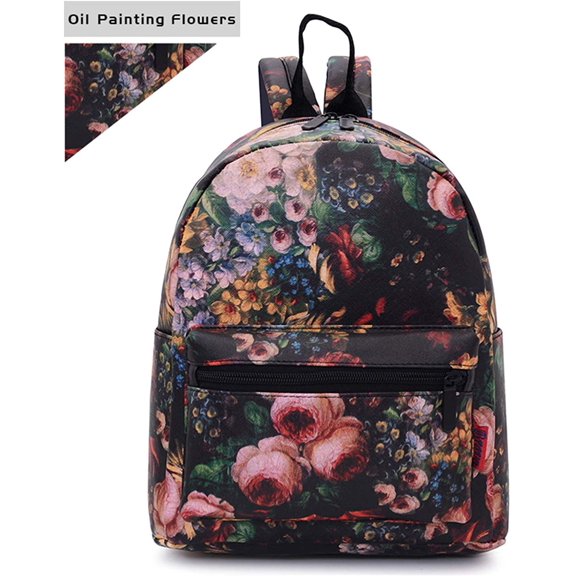 Bravo! Fashion Design Leatherette 12" Backpack - Oil Painting Flowers