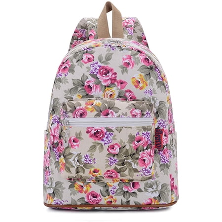 Bravo Floral Small (12 Inch) School Backpack, Beautiful All-Purpose Casual Daypack, Floral Cream
