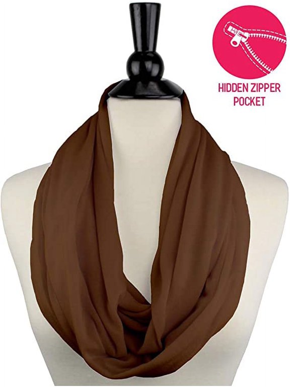 Bravo Infinity Scarf with Hidden Pocket Soft Warm Brown Coffee Velvet