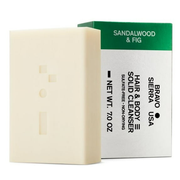Bravo Sierra Hair & Body Bar Cleanser for Men, Sandalwood & Fig, All Skin Types, 7 oz