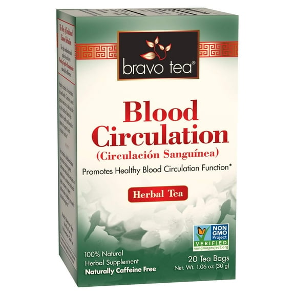 Bravo Tea Blood Circulation Herbal Tea Caffeine Free, 20 Tea Bags, 6 Count