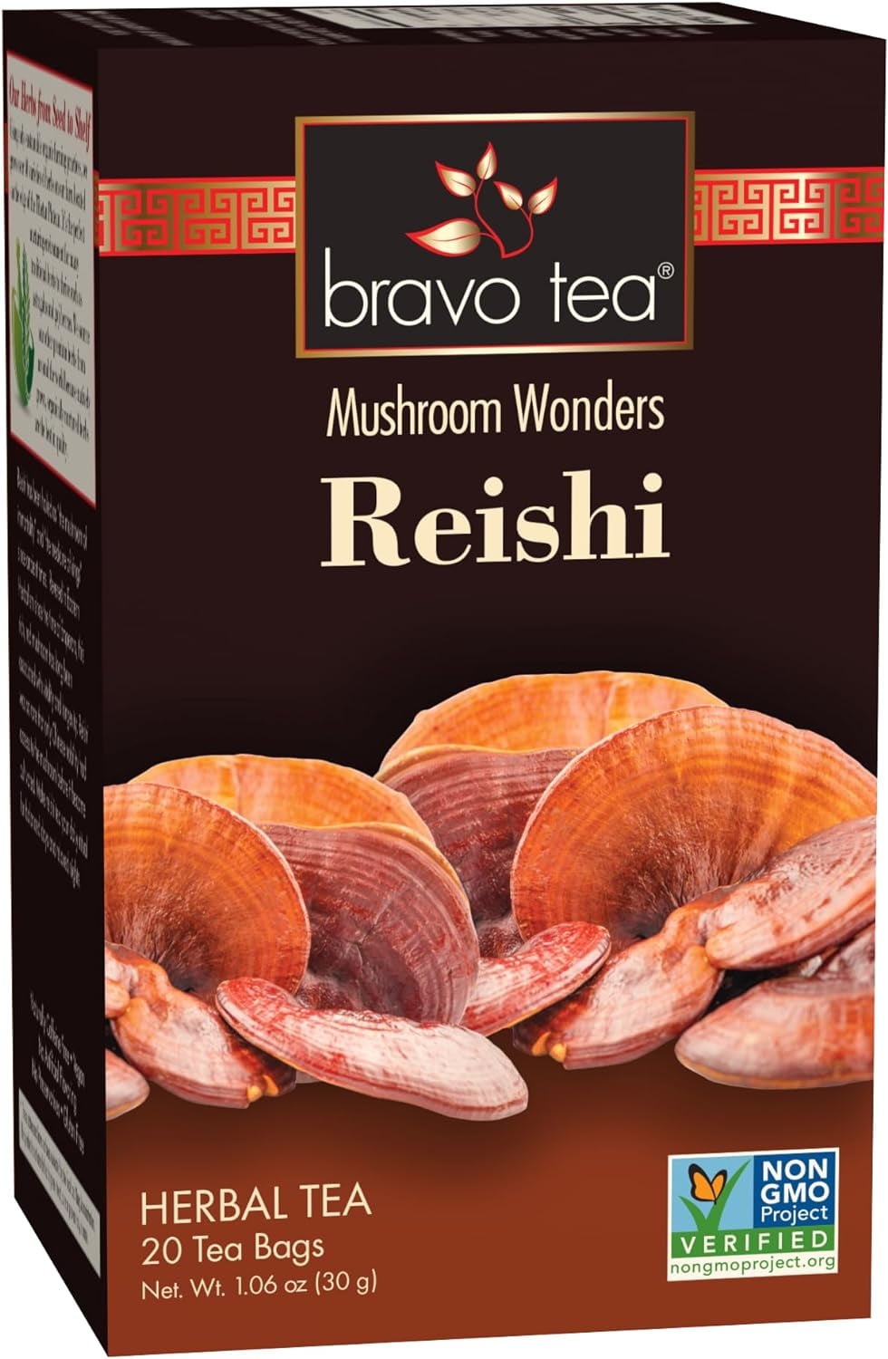Bravo Tea Reishi Mushroom Herbal Tea, Caffeine Free 20 Tea Bags, 1