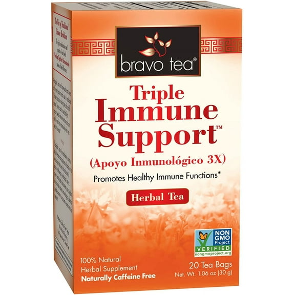 Bravo Tea Triple Immune Support Herbal Tea Caffeine Free, 20 Tea Bags, 6 Count