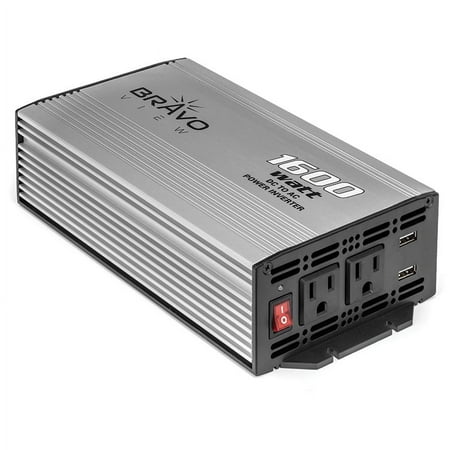 Bravo View 800W Continuous 1600W Peak Power Inverter, DC 12V to 110V AC Car Inverter with 2 AC Outlets and 2 USB Charging Ports (INV-1600U)