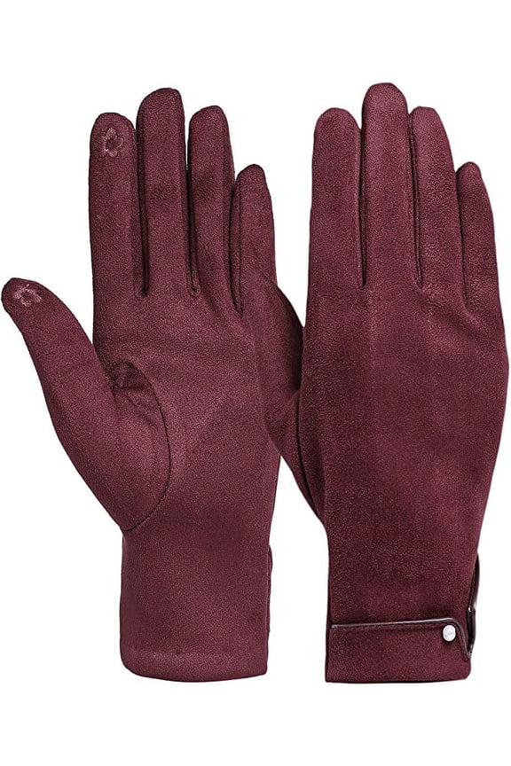 Warm Winter Gloves with Faux Pearl Fleece Lined Thick Touchscreen Gloves (Burgundy)