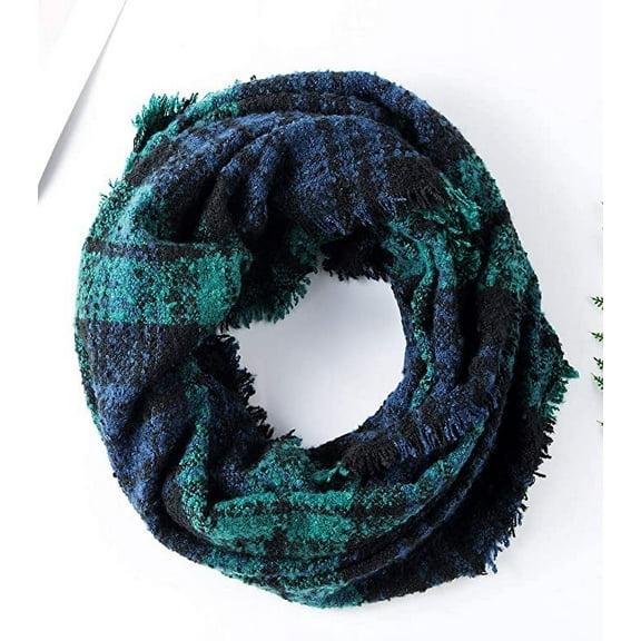 Bravo! Women Tartan Plaid Infinity Wrap Scarf Winter Knit Loop Scarf Blue Green
