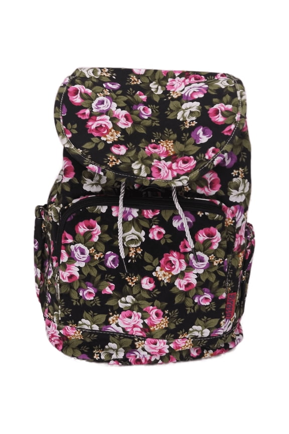 Women's Backpack Rose Floral Rucksack Drawstring