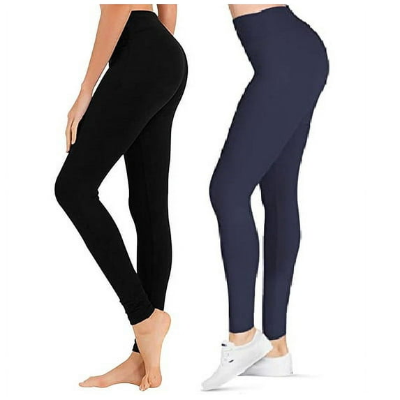 Bravo! Womens Leggings High Waisted Soft Black Leggings Yoga Pants for Workout 2 pc Black and Navy