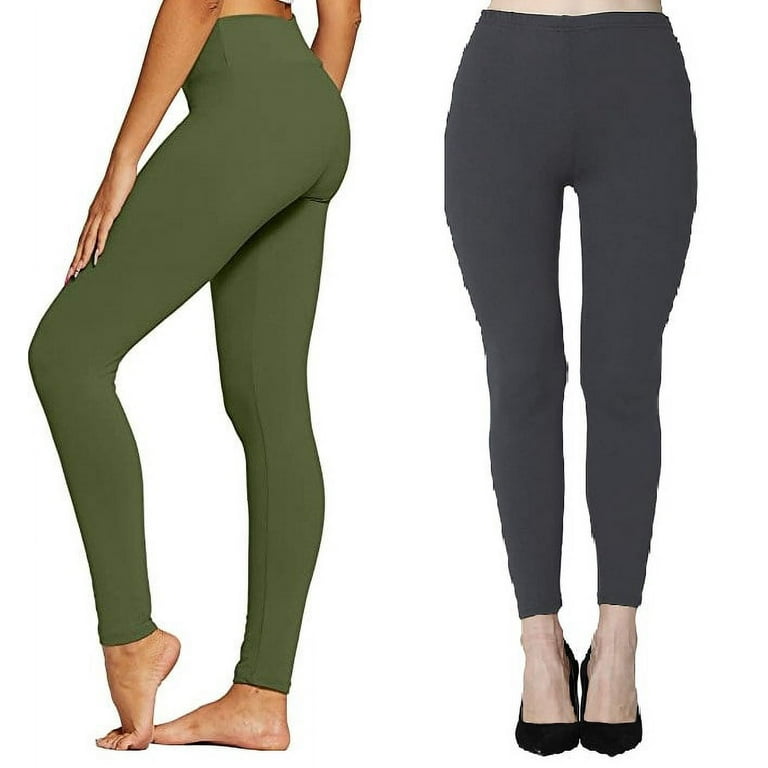 Bravo! Womens Leggings High Waisted Soft Black Leggings Yoga Pants for  Workout 2 pc Olive and Gray