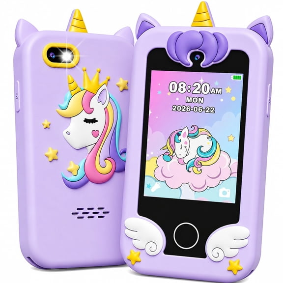 Bravokids Kids Smart Phone, 2.8" Touchscreen Dinosaur Toddler Phone with Dual Camera, Learning & Playing Christmas Birthday Gifts for Girls Age 3-10, Purple