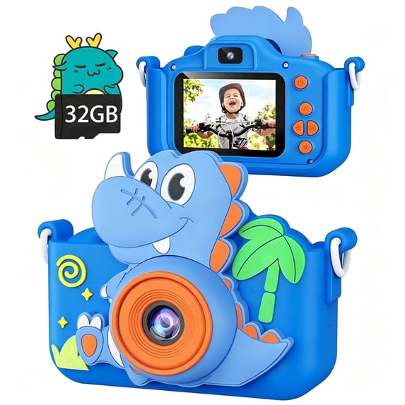 Bravokids Kids Camera, Dinosaur Toddler 1080P Digital Camera with 32GB SD Card, Birthday Gift for Girls Age 3-9