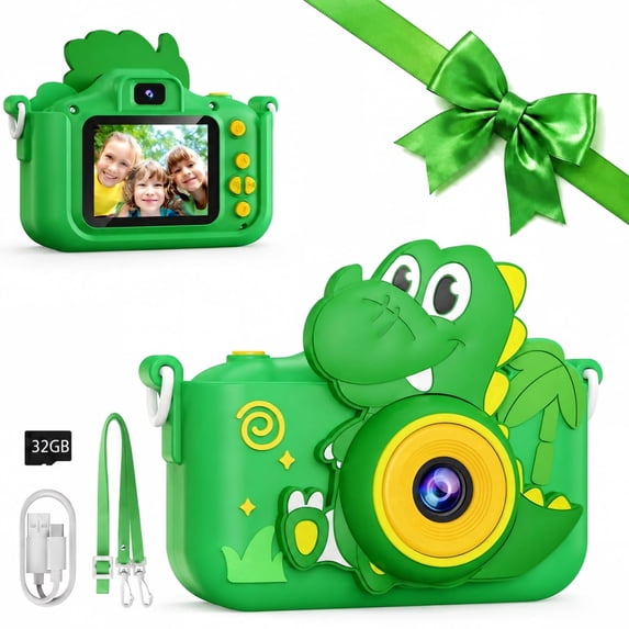 Bravokids Kids Camera, Dinosaur Toddler 1080P Digital Camera with 32GB SD Card, Birthday Gift for Girls Age 3-9