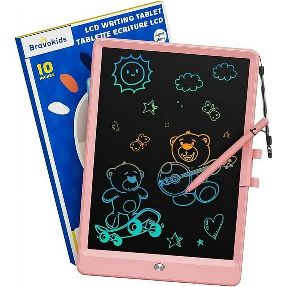 Bravokids Toys for 3-6 Years Old Girls Boys, LCD Writing Tablet 10 Inch Doodle Board, Electronic Drawing Tablet Drawing Pads, Educational Birthday Gift for 3 4 5 6 7 8 Years Old Kids Toddler (Pink)