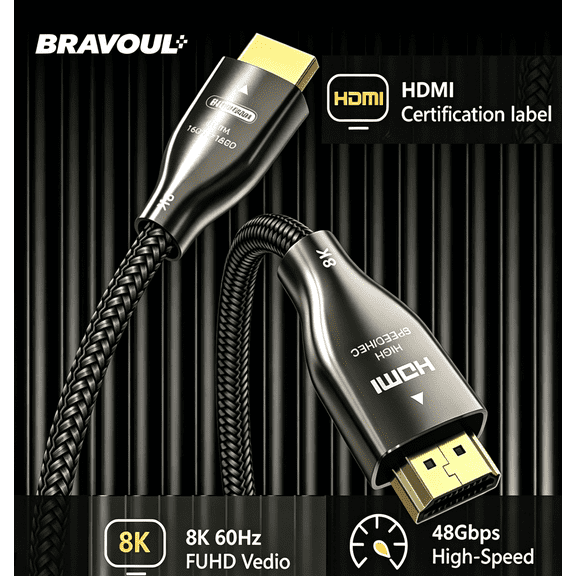 Bravoul 10K 8K HDMI Cable 48Gbps 6.6 FT, Certified Ultra High Speed HDMI Cable 4K 240Hz 144Hz 120Hz 8K60Hz 0.01ms HDR10+ eARC HDCP2.3 TV PC Monitor Projector PS5 Xbox