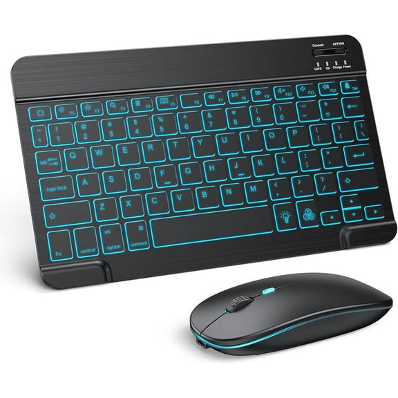 Bravoul Bluetooth Keyboard and Mouse Combo for iPad - Rechargeable Wireless Keyboard & Mouse with 7-Color Backlit Compatible with iPad 10th/9th/8th Gen, iPad Pro/Air/Mini, iPhone15/14/13 Pro, Black