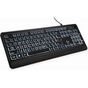 Bravoul Large Print Backlit Computer Keyboard USB Wiredwith White Illuminated LED Compatible for Windows Desktop, Laptop, PC, Gaming, Black