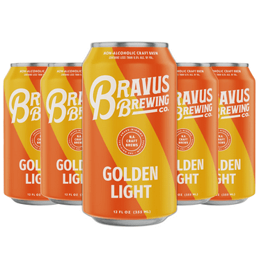 Bravus Golden Light Non-Alcoholic Ale Craft Brew 5 Pack - Crisp, Clean and Approachable - Vegan Friendly - 65 Calories - 12oz Cans