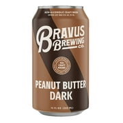 Bravus Non-Alcoholic Brew Peanut Butter Dark Stout - 12 Pack x 12 Fl Oz Cans - Low-Calorie, Vegan, Gluten-Reduced