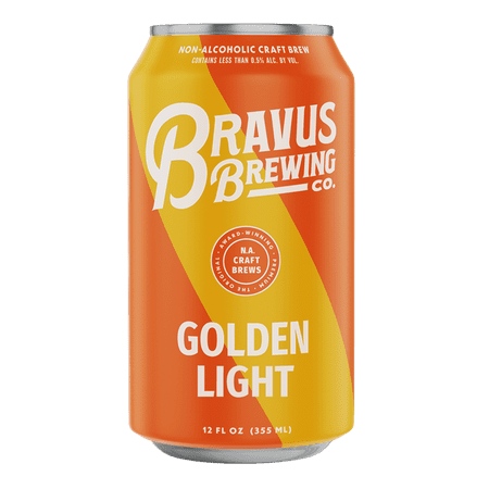 Bravus Non-Alcoholic Golden Light 12 Pack x 12 Fl Oz Cans - Low-Calorie, Gluten-Reduced, Vegan NA Craft Brew