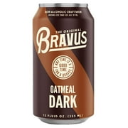 Bravus Non-Alcoholic Oatmeal Dark Craft Brew - 12 Pack x 12 Fl Oz Cans - Low-Calorie, GABF Silver Medal Winner