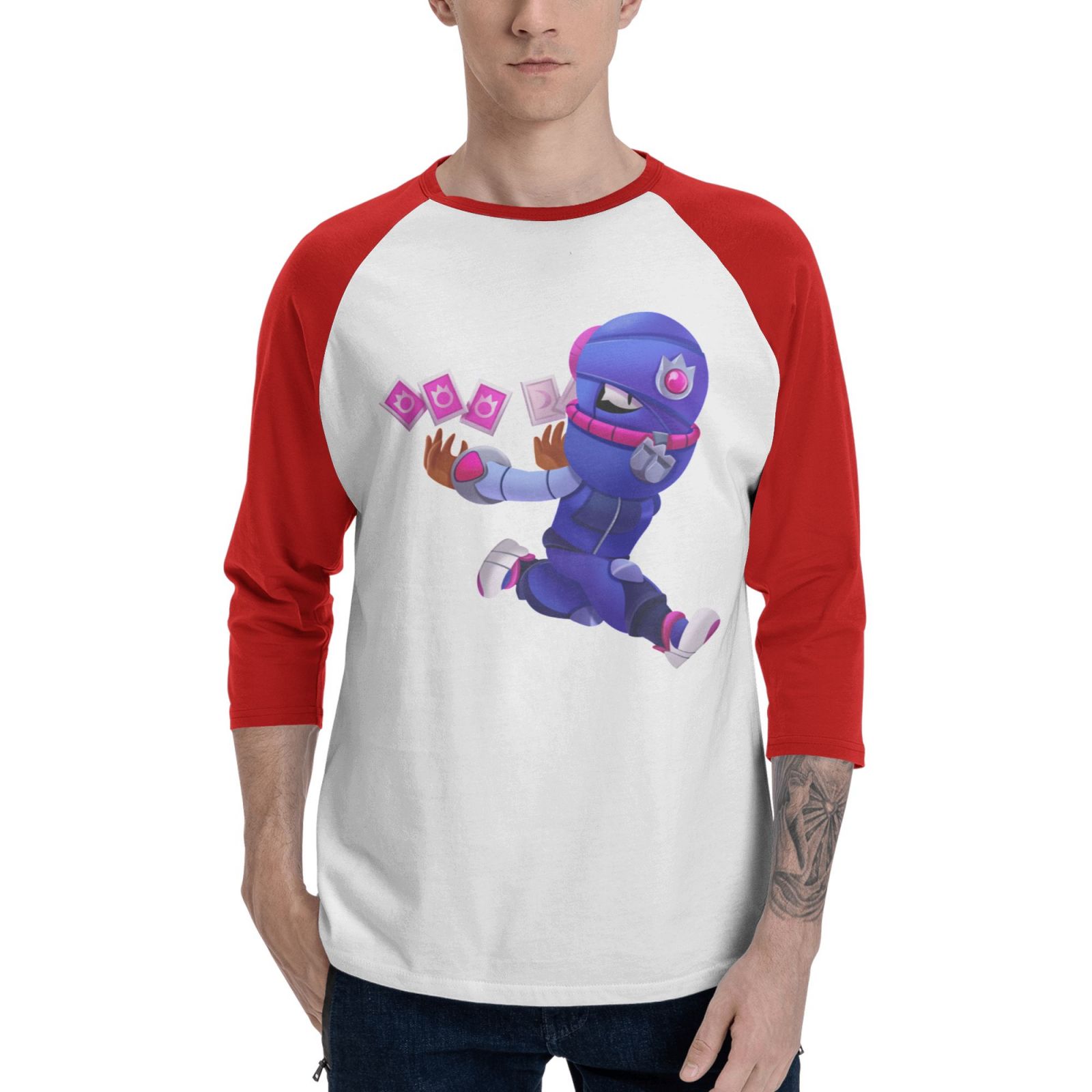 Brawl Stars Mens Raglan Sleeves Baseball TShirts, Cotton Classic Long