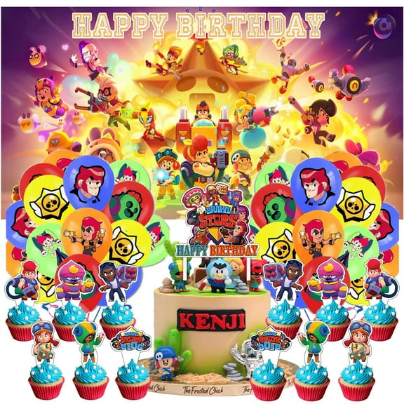 Brawl Stars Party Decorations Set Kit Balloons Birthday Decor Cake Topper Fans Banner Backdrop