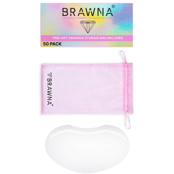 BRAWNA 50 Pack Protective Shower Visors with Pink Organza Bag for Eyelash Extensions, Microblading, Brow Lamination, Eye Surgery, Blepharoplasty - PMU Supplies