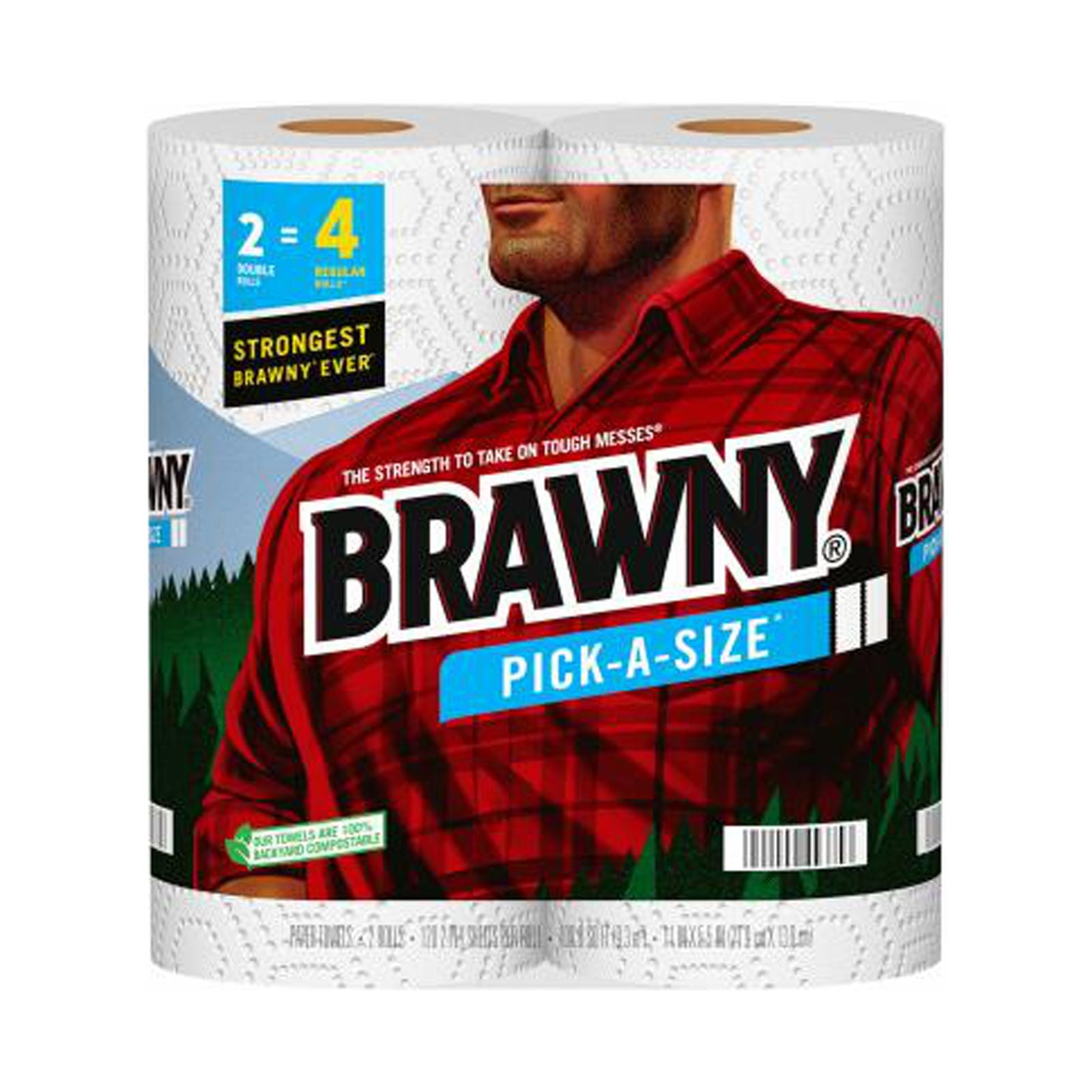 Brawny 44475 Tear-A-Square 2-Ply Paper Towels, White, 100-Sheet Roll, 2 Roll Pk. - Quantity 12
