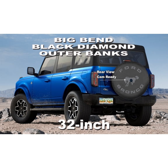 Brawny Bronco - 32-in w/Cam - Carbonized Gray - US Made SpareCover - Brawny Series - Heavy Vinyl Denim Texture - High Endurance Spare Tire Cover