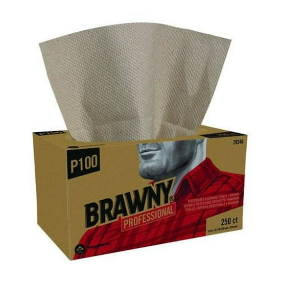Brawny Professional All Purpose Wipers, 1-Ply, 9 x 10.25, Brown, 250 Wipers/Box, 24 Boxes/Carton