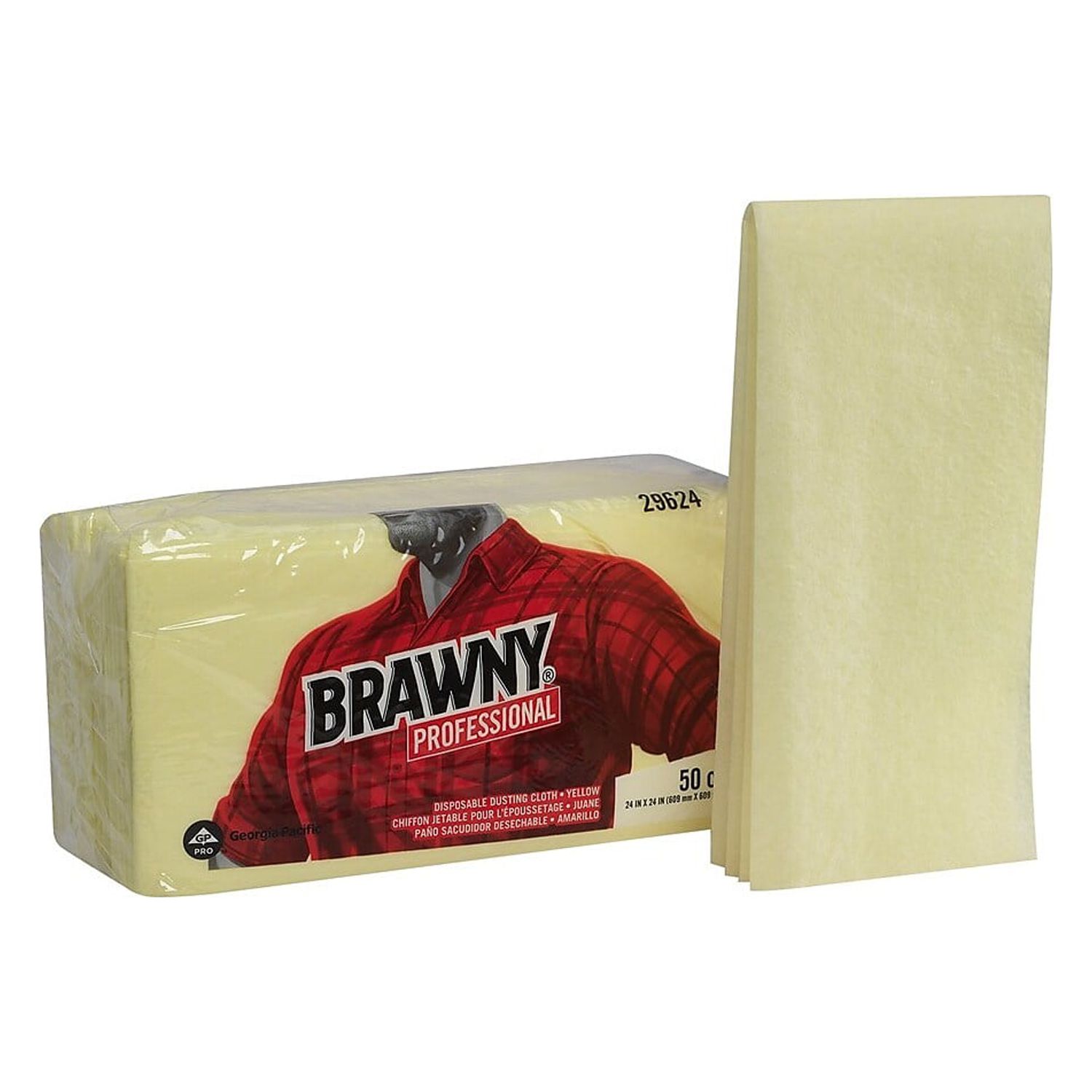 Brawny Dusting Cloths, Quarterfold, 24 x 24, Unscented, Yellow, 50/Pack