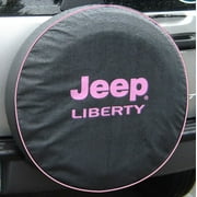 Brawny Liberty - Pink - US Made SpareCover® - Endurance Series - BubbleGum Pink Jeep Liberty Print on Denim-Like Texture Jet Black Vinyl with Luxuriant Poly-Fleece Lining, Heavy Duty Vinyl Tire Cover