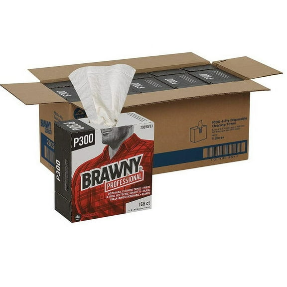 Brawny Medium Duty Scrim Reinforced Wipers, 4-Ply, 9.25 x 16.69, Unscented, White, 166/Box, 5 Boxes/Carton