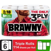 مناشف ورقية Brawny Tear-a-Square مكونة من 3 طبقات، 6 لفات ثلاثية، 114 ورقة لكل لفة