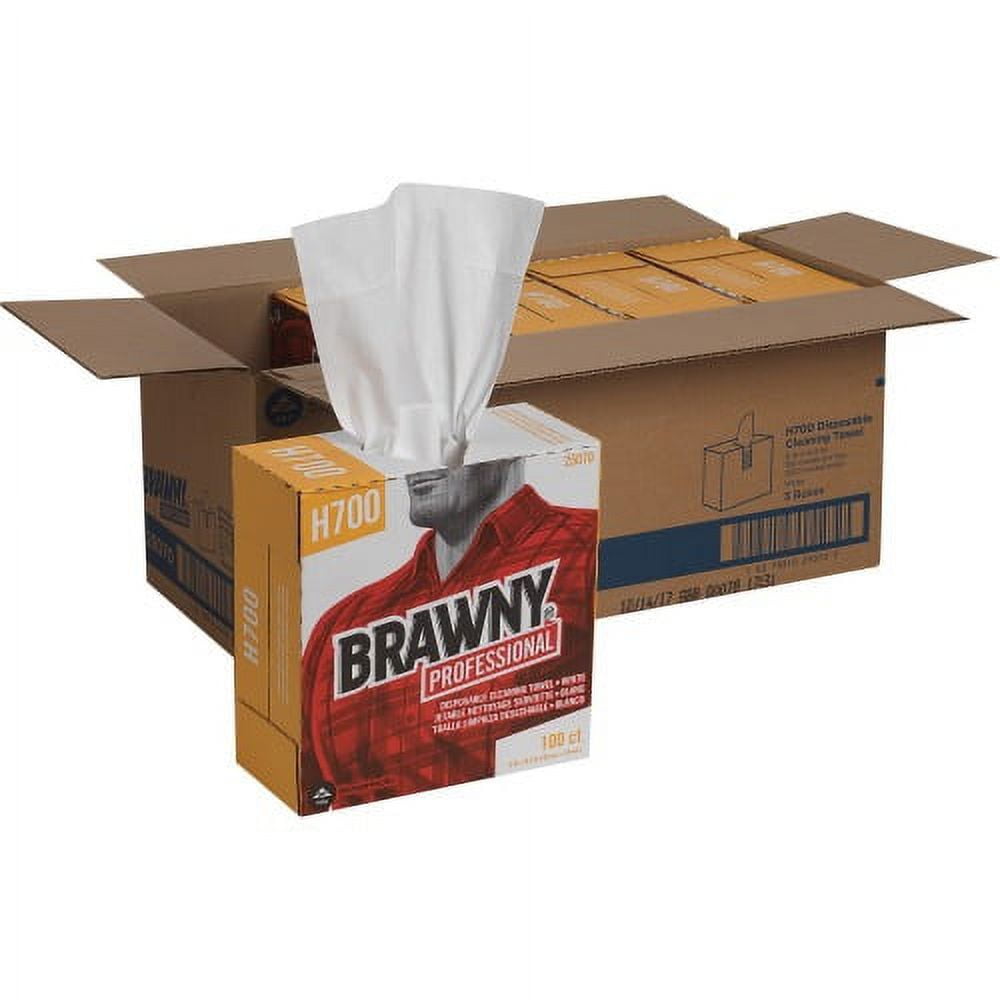 Brawny Professional H700 Disposable Cleaning Towels by GP Pro in Tall Box 9.10" x 16.50" - White - Pulp Fiber - Durable, Soft, Tear Resistant, Strong, Reusable, Low Linting, Sturdy, Abrasion Resi