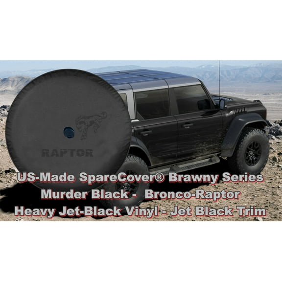 Brawny RAPTOR - 37-in Murder Black Edition - US Made SpareCover Brand - Brawny Series - Jet-Black Endurance Vinyl - Heavy Duty Tire Cover