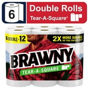 Brawny Tear-A-Square Paper Towels, 6 Double Rolls, 3 Sheet Sizes, Strong Paper Towel 2 Pack