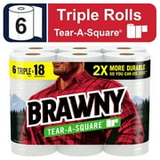 Brawny Tear-A-Square Paper Towels, 6 Triple Rolls, 3 Sheet Sizes, Strong Paper Towel