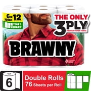 Brawny Tear-A-Square 3-Ply Paper Towels, 6 Double Rolls, 76 Sheets per Roll