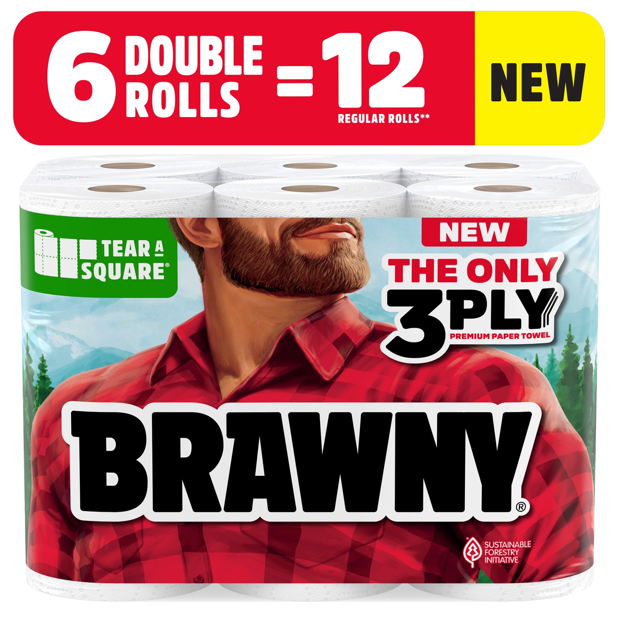 Brawny Tear-a-Square 3-Ply Paper Towels, 6 Double Rolls