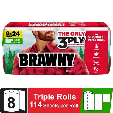 Brawny Tear-a-Square 3-Ply Paper Towels, 8 Triple Rolls