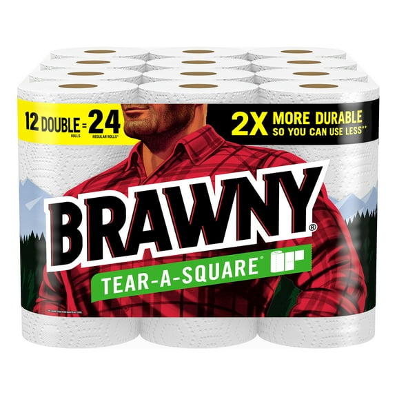 Brawny Tear-a-Square Paper Towels, 12 Double Rolls